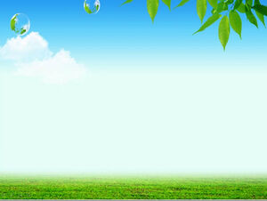 Green grass blue sky green leaves bubble spring ppt template