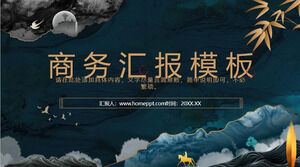 Template PPT laporan bisnis gaya Cina dengan latar belakang malam tinta