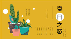 Cartoon plant bonsai background fresh Japanese style PPT template