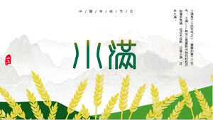 Dağların ve buğday tarlalarının arka planında Xiaoman güneş terimi tanıtım PPT şablonu