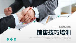 Șablon PPT de formare a abilităților de vânzări cu fundal cu caracter de strângere de mână