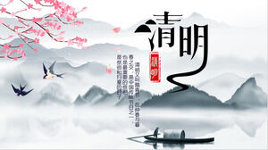 Șablon PPT cu cerneală în stil chinezesc Festivalul Qingming
