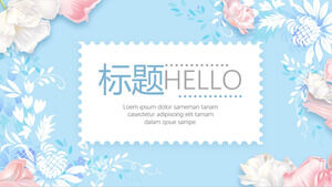 Fresh pink and blue beautiful flowers PPT template