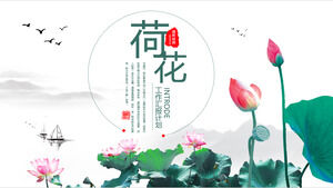 Atramentowy lotosowy szablon PPT w stylu chińskim