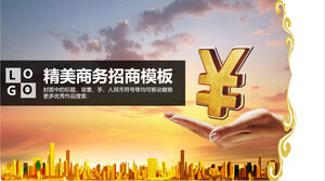 Tangan memegang template PPT keuangan simbol RMB