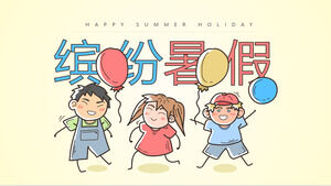 قالب PPT عطلة الصيف الملونة مع خلفية الأطفال الكرتون رسمت باليد