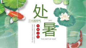 Frischer Lotusblatt-Koi-Hintergrund der PPT-Vorlage für die Einführung des Sommersolarbegriffs