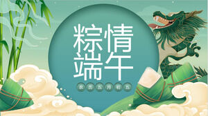 Șablon PPT de găluște de orez în stil național de maree verde Dragon Boat Festival