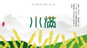 Szablon PPT wprowadzający termin słoneczny Xiaoman na tle gór i pól pszenicy