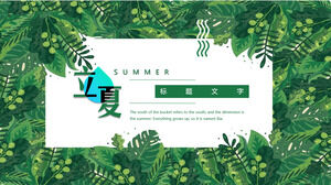 Lixia PPT template with creative green watercolor leaves background