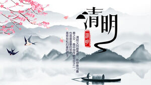Mürekkep Çin tarzı Qingming Festivali PPT şablonu ücretsiz indir