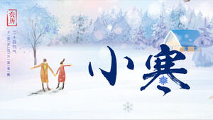 Șablon PPT de introducere a termenului solar Xiaohan de fundal de dans cu zăpadă acuarelă