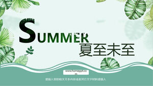 Summer solstice theme PPT template with green watercolor plant leaves background