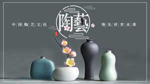 Unduhan template PPT pengenalan budaya seni keramik Cina dengan latar belakang keramik