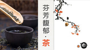 Fiori e uccelli dell'acquerello e modello PPT di tema di arte del tè di sfondo del tè