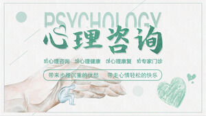 Unduhan template PPT konseling psikologis hijau segar yang dilukis dengan tangan
