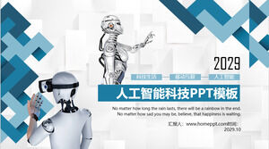 Template PPT tema kecerdasan buatan dengan latar belakang robot