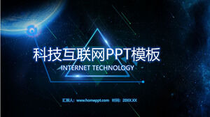 Modello PPT dell'industria di Internet della tecnologia con sfondo blu pianeta astratto