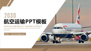 เทมเพลต PPT สำหรับการขนส่งทางอากาศพร้อมพื้นหลังเครื่องบินขนาดใหญ่
