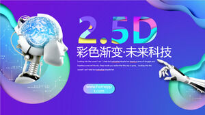 2.5D-Farbverlauf-Roboterhintergrund und KI-bezogene PPT-Vorlage für künstliche Intelligenz