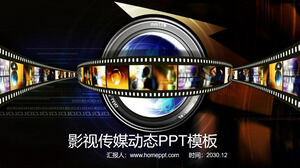 Plantilla PPT de medios de cine y televisión de fondo de lente de cine y fotografía