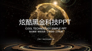 Exquisite and cool black gold earth background technology PPT template