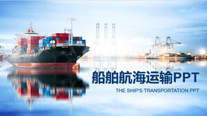 เทมเพลต PPT สำหรับการขนส่งทางทะเลพร้อมพื้นหลังท่าเทียบเรือ