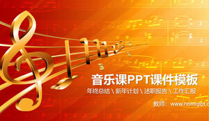 Altın nota personeli arka planına sahip müzik dersi PPT eğitim yazılımı şablonu