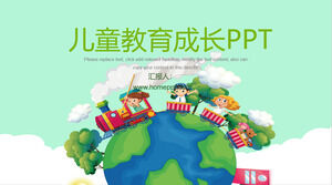 Cartoon children's small train earth background growth education PPT template