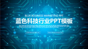 Template PPT industri teknologi dengan latar belakang sirkuit terintegrasi biru
