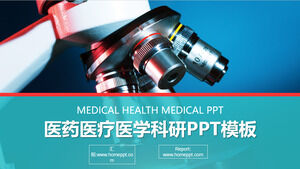 Modello PPT di ricerca medica medica con sfondo al microscopio