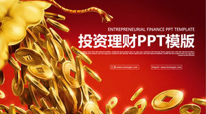 Template PPT investasi manajemen keuangan dengan latar belakang koin emas kantong uang