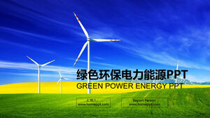 PPT-Vorlage für saubere Energie mit Grünland-Windmühlenhintergrund