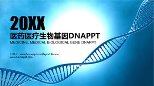 Modelo de PPT médico de medicina com fundo azul de cadeia de DNA