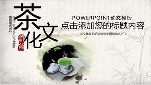 Mürekkep Çin tarzı çay kültürü teması PPT şablonu