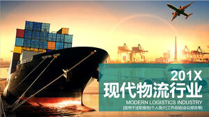 Shipping logistics PPT template with ship container background