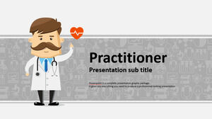 Medical hospital PPT template with gray cartoon doctor background for free download