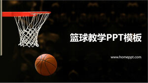 Modelo de curso PPT de ensino de basquete juvenil com fundo de cesta de basquete