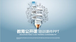 Modello PPT di classe aperta per l'istruzione e la formazione con sfondo creativo a matita dipinto a mano