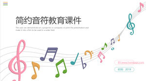 Template PPT pendidikan dan pelatihan musik yang dinamis dengan latar belakang not musik berwarna-warni