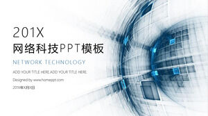 Template PPT laporan kerja industri teknologi abstrak dinamis biru