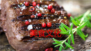 Gourmet PowerPoint Template with Black Pepper Beef Barbecue Background