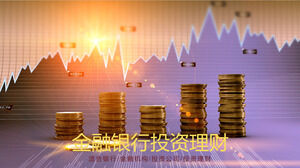 Templat PowerPoint investasi dan manajemen keuangan dengan latar belakang grafik mata uang dan tren