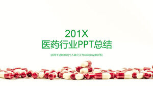 Grüne prägnante PPT-Vorlage für die Arbeitszusammenfassung der pharmazeutischen Industrie