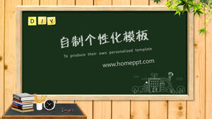 Template PPT pembelajaran pendidikan di latar belakang papan tulis dan kata-kata kapur di kelas