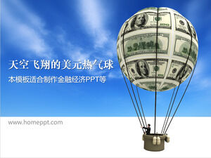Template PPT ekonomi keuangan dengan latar belakang balon udara panas dolar di udara