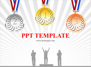 Games PPT template download with podium and medal background
