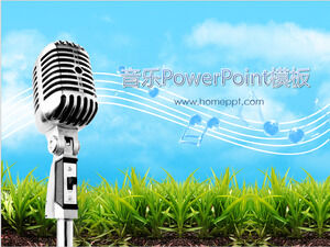 Descarga de plantilla de PowerPoint de música de fondo de nota de micrófono dinámico