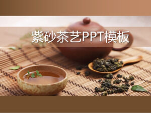 Descarga de plantilla PPT de catering de arte de té de fondo de olla de arcilla púrpura