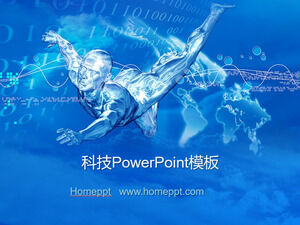 蓝色科技人物背景PowerPoint模板下载
